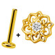 Bijou labret 1,2 mm fleur ethnique avec brillant blanc serti Titane ASTM F-136 doré à visser interne 0,8 mm TGPINMLBJ065
