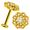 Bijou labret 1,2 mm fleur ethnique avec brillant blanc serti Titane ASTM F-136 doré à visser interne 0,8 mm TGPINMLBJ068