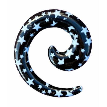 Elargisseur spirale diverses étoiles oreille acrylique noir gros diamètre USP-etoiles-div-BK