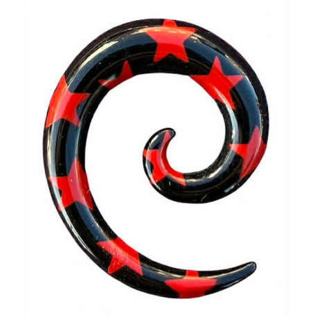 Elargisseur spirale étoiles rouge oreille acrylique noir gros diamètre USP-etoiles-RE