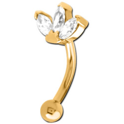 Barre pliée 1,2 mm acier 316L avec marquise 3 strass GPMBNSC 62