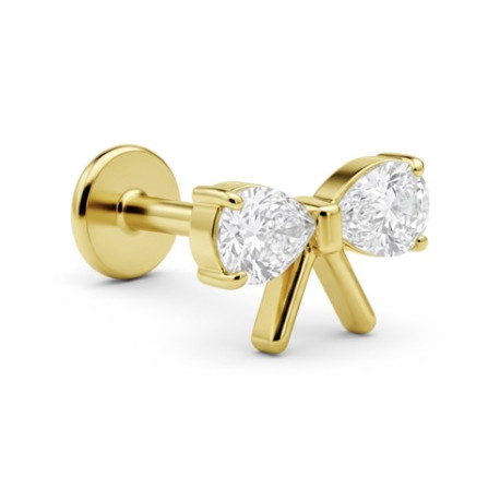 Bijou labret 1,2 mm motif noeud papillon 2 brillants Titane doré ASTM F-136 à visser interne 0,8 mm TGPINMLBJ080