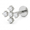 Bijou labret 1,2 mm motif croix 5 brillants Titane ASTM F-136 à visser interne 0,8 mm TINMLBJ077