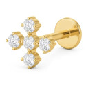 Bijou labret 1,2 mm motif croix 5 brillants blancs Titane dor&eacute; ASTM F-136 &agrave; visser interne 0,8 mm TGPINMLBJ077CR