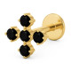 Bijou labret 1,2 mm motif croix 5 brillants noirs Titane doré ASTM F-136 à visser interne 0,8 mm TGPINMLBJ077BK