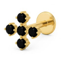 Bijou labret 1,2 mm motif croix 5 brillants noirs Titane dor&eacute; ASTM F-136 &agrave; visser interne 0,8 mm TGPINMLBJ077BK