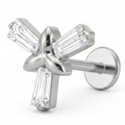 Bijou labret 1,2 mm motif fleur 3 brillants Titane ASTM F-136 à visser interne 0,8 mm TINMLBJ079
