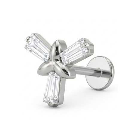 Bijou labret 1,2 mm motif fleur 3 brillants Titane ASTM F-136 à visser interne 0,8 mm TINMLBJ079