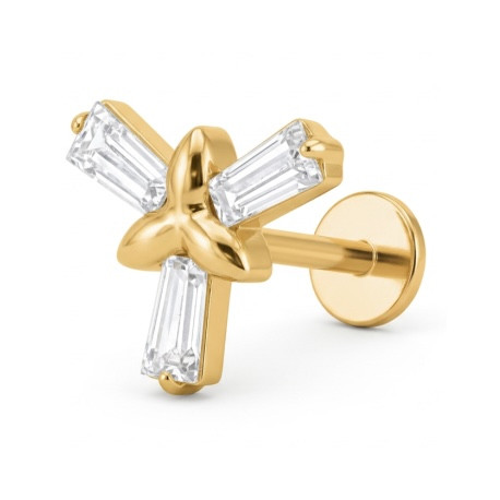 Bijou labret 1,2 mm motif fleur 3 brillants Titane doré ASTM F-136 à visser interne 0,8 mm TGPINMLBJ079