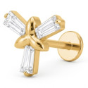 Bijou labret 1,2 mm motif fleur 3 brillants Titane dor&eacute; ASTM F-136 &agrave; visser interne 0,8 mm TGPINMLBJ079