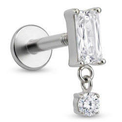 Bijou labret 1,2 mm motif rectangle et pendant brillant Titane ASTM F-136 à visser interne 0,8 mm TINMLBJ075