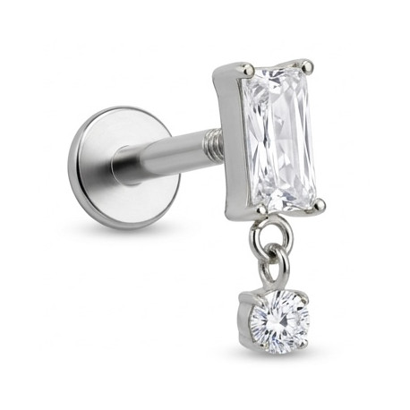 Bijou labret 1,2 mm motif rectangle et pendant brillant Titane ASTM F-136 à visser interne 0,8 mm TINMLBJ075