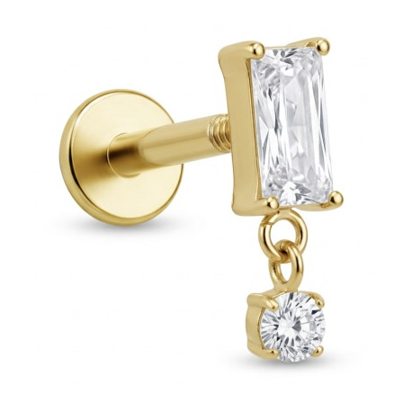 Bijou labret 1,2 mm motif rectangle et pendant brillant Titane doré ASTM F-136 à visser interne 0,8 mm TGPINMLBJ075