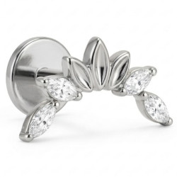 Bijou labret 1,2 mm motif marquise 4 brillants Titane ASTM F-136 à visser interne 0,8 mm TINMLBJ078