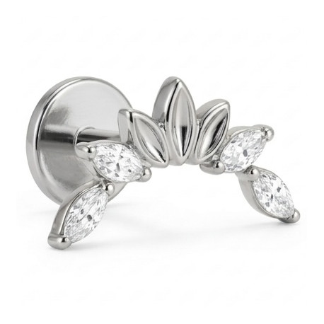 Bijou labret 1,2 mm motif marquise 4 brillants Titane ASTM F-136 à visser interne 0,8 mm TINMLBJ078