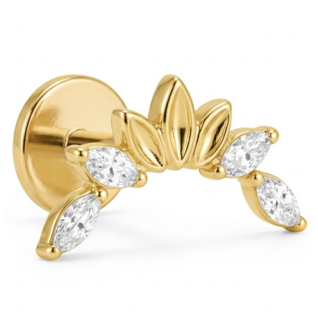 Bijou labret 1,2 mm motif marquise 4 brillants Titane doré ASTM F-136 à visser interne 0,8 mm TGPINMLBJ078