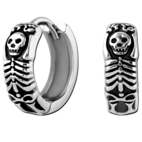 Paire d'anneaux fermés à clip avec motif squelette acier 316L HBH 24
