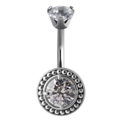 Bijou nombril avec 2 strass blanc de Swarovski BBZD 01