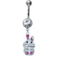 Bijou nombril lapin pendant boule brillant blanc acier 316L BBZK 13