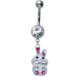 Bijou nombril lapin pendant boule brillant blanc acier 316L BBZK 13