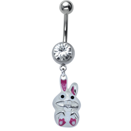 Bijou nombril lapin pendant boule brillant blanc acier 316L BBZK 13