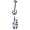 Bijou nombril lapin pendant boule brillant blanc acier 316L BBZK 13