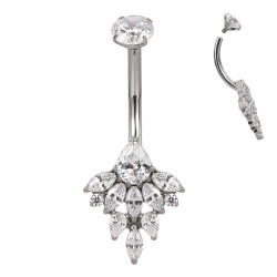 Bijou nombril avec marquise multi-strass blancs titane ASTM F136 G 23 TIBN001