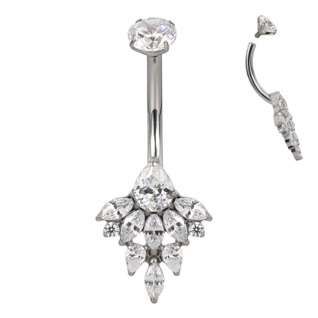 Bijou nombril avec marquise multi-strass blancs titane ASTM F136 G 23 TIBN001