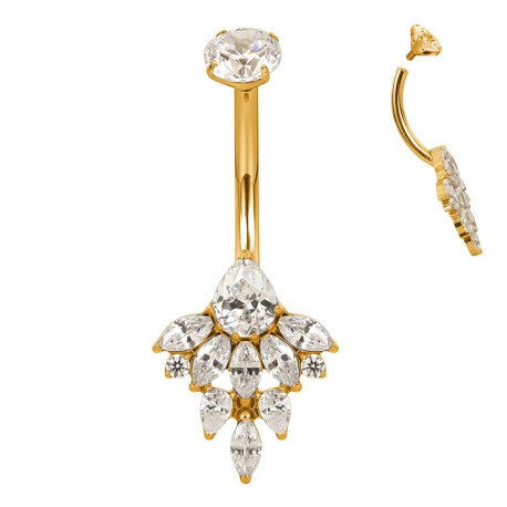 Bijou nombril avec marquise multi-strass blancs titane doré ASTM F136 G 23 TGPIBN001