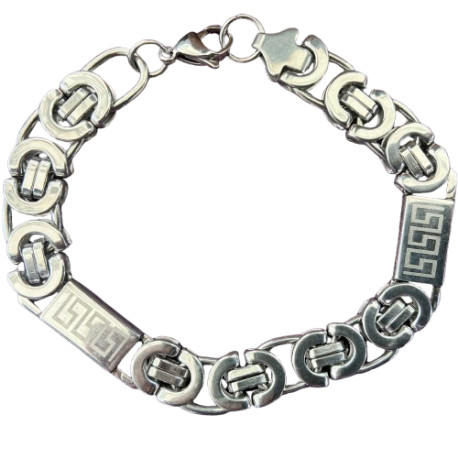 Bracelet acier gros maillons demi-cercles et plaques motifs 11 mm ENH31