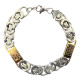 Bracelet acier gros maillons demi-cercles et plaques motifs acier doré 11 mm ENH30