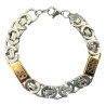 Bracelet acier gros maillons demi-cercles et plaques motifs acier doré 11 mm ENH30