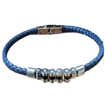 Bracelet maillon acier et cuir tressé 9 mm ENH34
