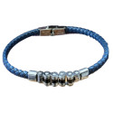Bracelet maillon acier et cuir tress&eacute; 9 mm ENH34