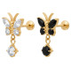 Bijou labret 1,2 mm papillon 4 brillants et pendant strass Titane ASTM F-136 doré à visser interne 0,8 mm TGPINMLBJ062