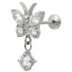 Bijou labret 1,2 mm papillon 4 brillants et pendant chaine strass Titane ASTM F-136 à visser interne 0,8 mm TINMLBJ062