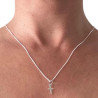 Chaine maillons gourmette diamantée 1 mm et pendentif mini croix argent 925 CCCAPM
