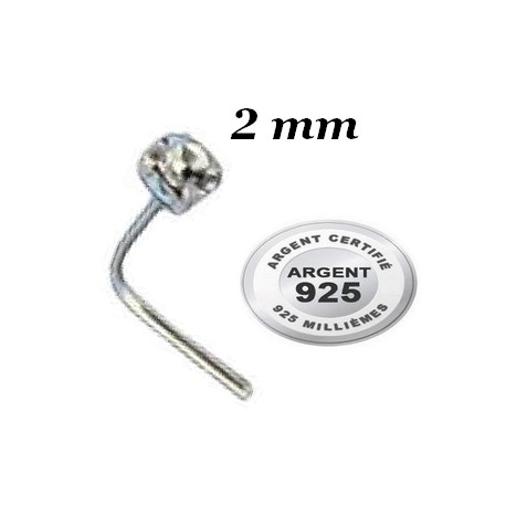 Bijou piercing nez plat avec strass blanc griffé tige pliée argent 925 BO123