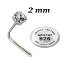 Bijou piercing nez plat avec strass blanc 2 mm griff&eacute; tige pli&eacute;e argent 925 BO123