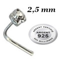 Bijou piercing nez plat avec strass blanc 2,5 mm griff&eacute; tige pli&eacute;e argent 925 BO12325