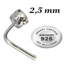 Bijou piercing nez plat avec strass blanc 2,5 mm griffé tige pliée argent 925 BO12325