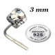 Bijou piercing nez plat avec strass blanc 3 mm griffé tige pliée argent 925 BO127