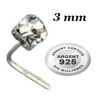 Bijou piercing nez plat avec strass blanc 3 mm griffé tige pliée argent 925 BO127