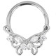 Anneau avec motif papillon strass blancs sertis pour septum / oreille titane ASTM F136 G 23 TBHJ 038