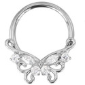 Anneau avec motif papillon strass blancs sertis pour septum / oreille titane ASTM F136 G 23 TBHJ 038