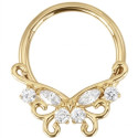 Anneau avec motif papillon strass blancs sertis pour septum / oreille titane dor&eacute; ASTM F136 G 23 TGPBHJ 038