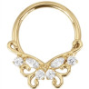 Anneau avec motif papillon strass blancs sertis pour septum / oreille titane doré ASTM F136 G 23 TGPBHJ 038