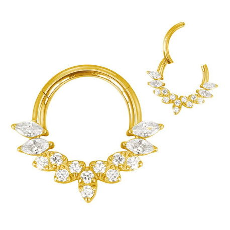 Anneau avec marquise strass blanc face contour sertis pour septum / oreille titane doré ASTM F136 G 23 TGPBHJ 037