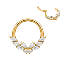 Anneau avec papillon strass blanc face contour sertis pour septum / oreille titane doré ASTM F136 G 23 TGPBHJ 021