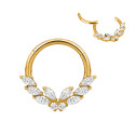 Anneau avec papillon strass blanc face contour sertis pour septum / oreille titane dor&eacute; ASTM F136 G 23 TGPBHJ 021